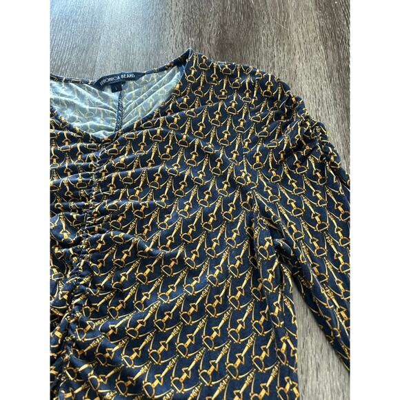 EUC Veronica Beard Neeta Ruched Jersey‎ Top Large Bit Print Stretch Long Sleeve - Picture 12 of 16